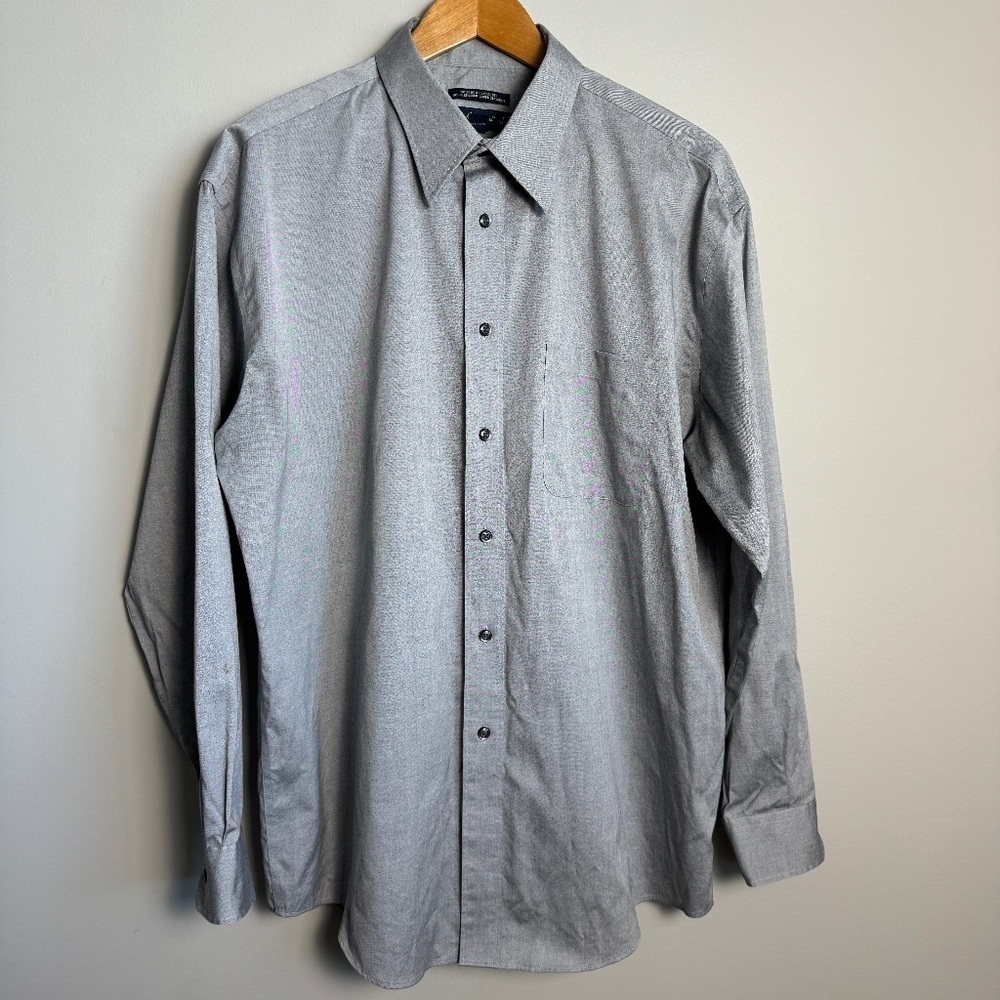 Joseph & Feiss Mens Non-Iron Silver-Gray Classic Fit Long Sleeve Button Shirt 17